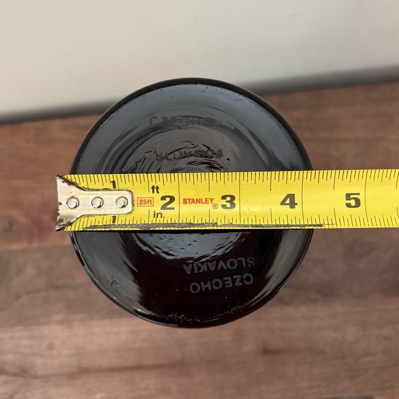 Vintage Czech Black Glass Etched Vase – Birds & Floral – Art Deco Style Moody - Picture 10 of 12